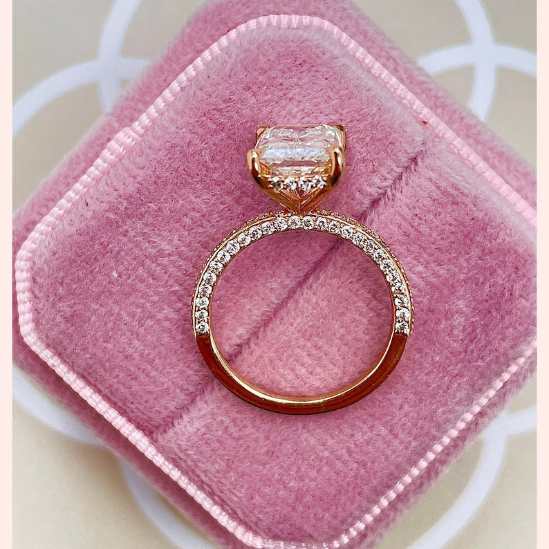 2.57 CT Radiant Moissanite Hidden Halo Engagement Ring With Pave Setting - farrellouise