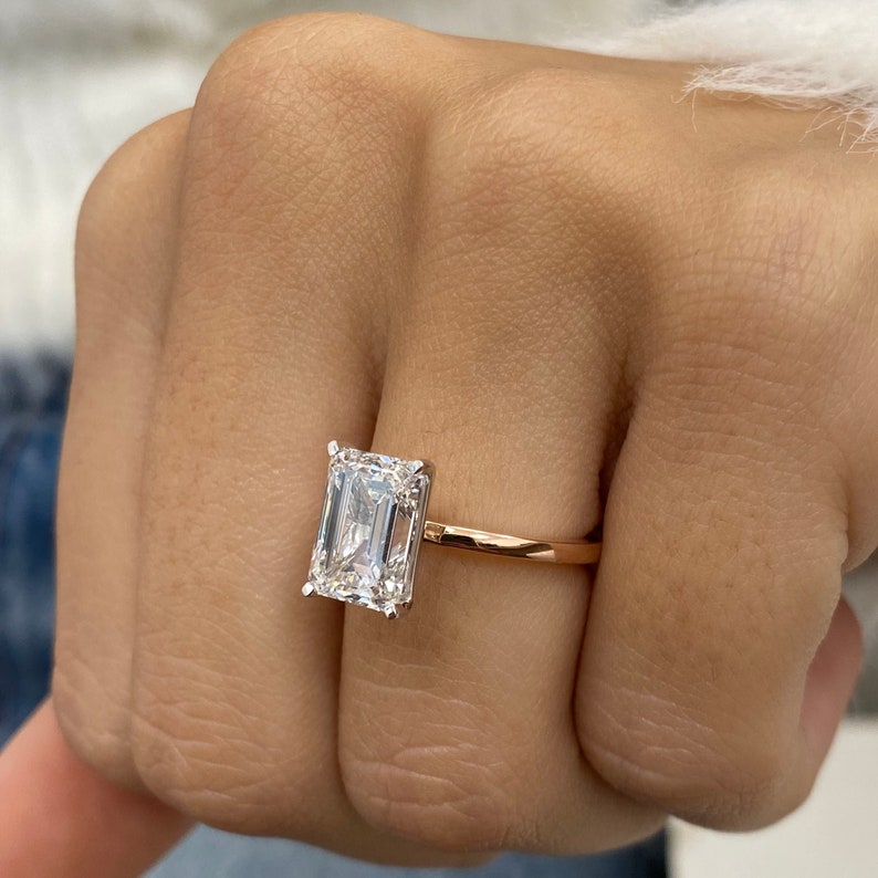 3.0 CT Emerald Moissanite Solitaire Two Tone Engagement Ring - farrellouise