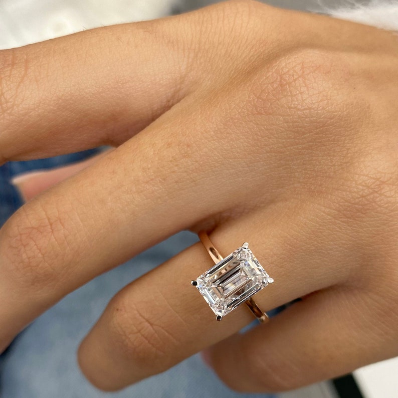 3.0 CT Emerald Moissanite Solitaire Two Tone Engagement Ring - farrellouise