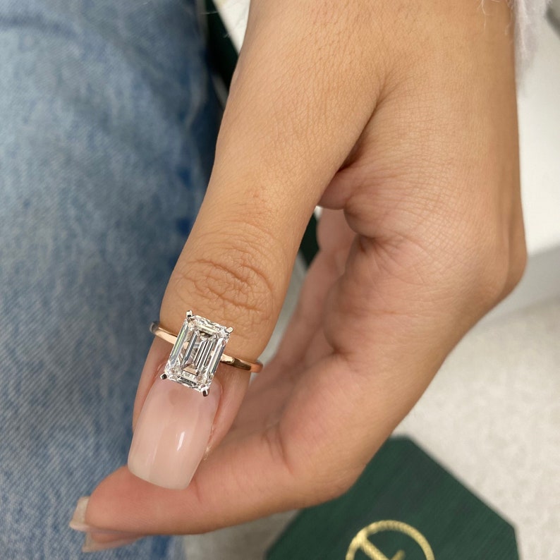 3.0 CT Emerald Moissanite Solitaire Two Tone Engagement Ring - farrellouise