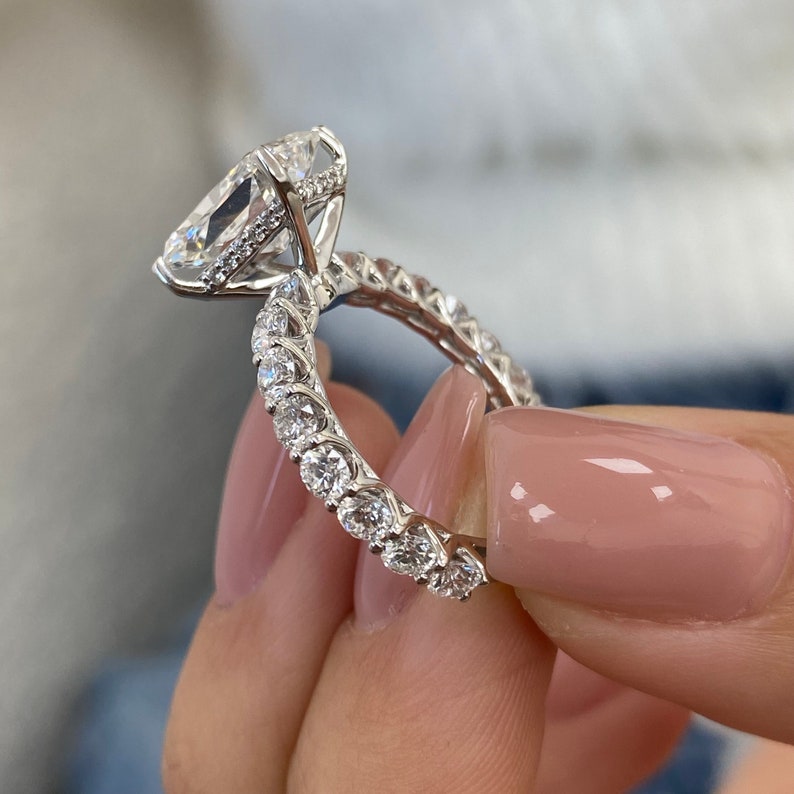 3.0 CT Radiant Moissanite Hidden Halo Engagement Ring With Pave Setting - farrellouise
