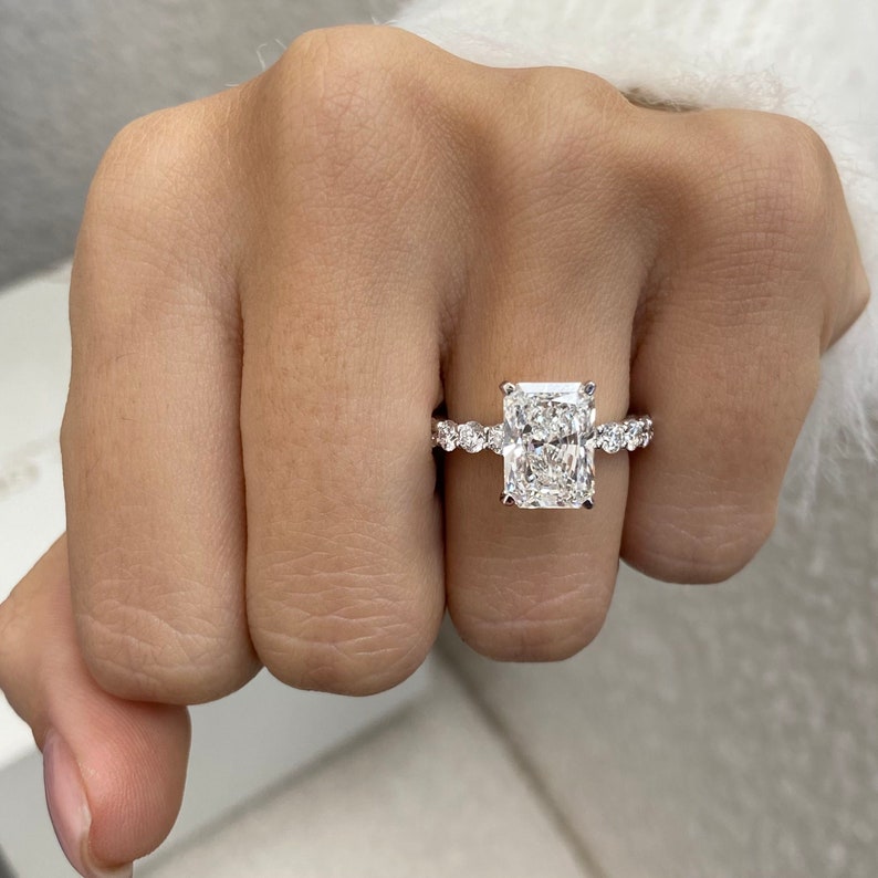 3.0 CT Radiant Moissanite Hidden Halo Engagement Ring With Pave Setting - farrellouise