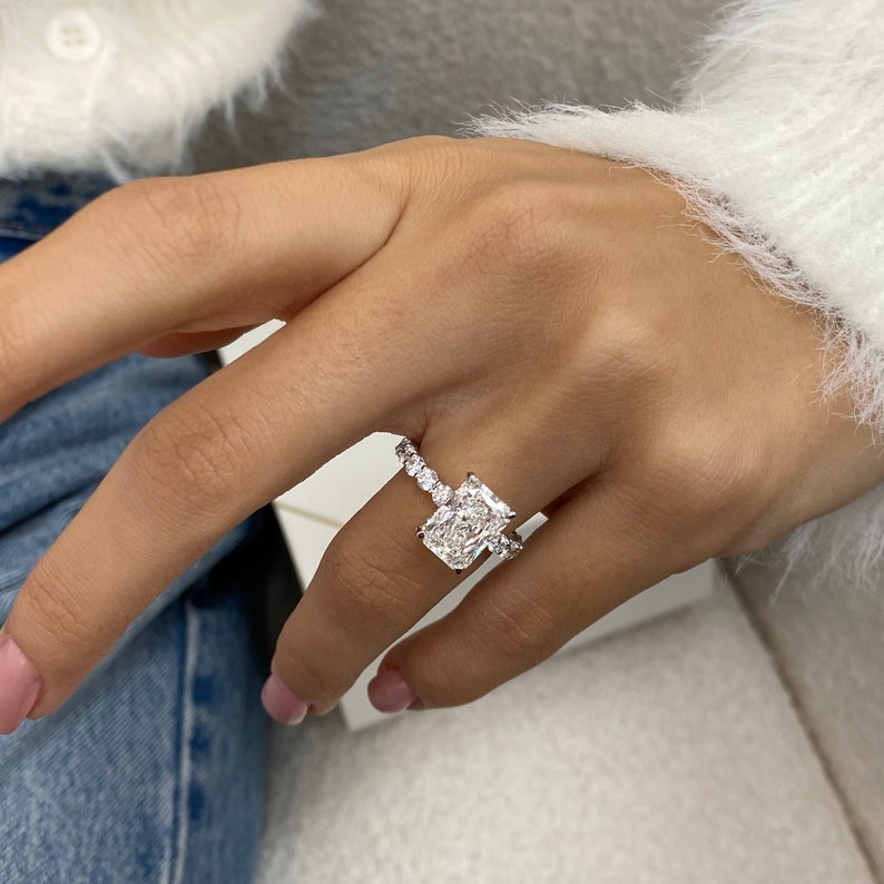 3.0 CT Radiant Moissanite Hidden Halo Engagement Ring With Pave Setting - farrellouise