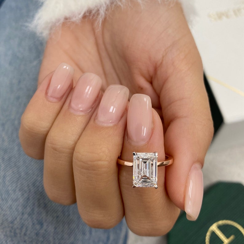 3.0 CT Emerald Moissanite Solitaire Two Tone Engagement Ring - farrellouise
