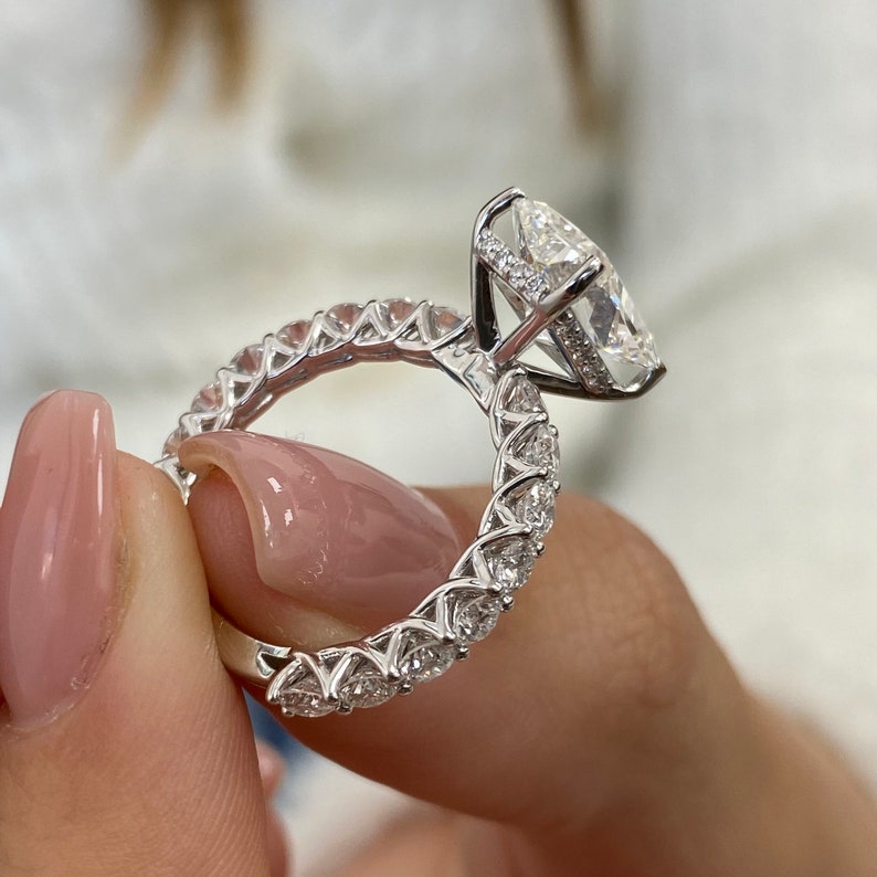 3.0 CT Radiant Moissanite Hidden Halo Engagement Ring With Pave Setting - farrellouise