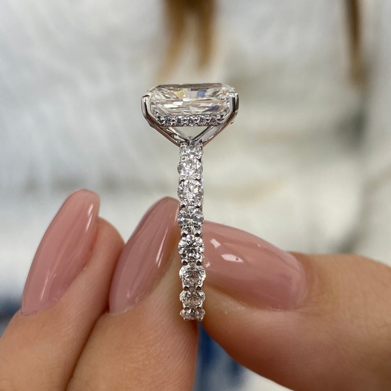 3.0 CT Radiant Moissanite Hidden Halo Engagement Ring With Pave Setting - farrellouise