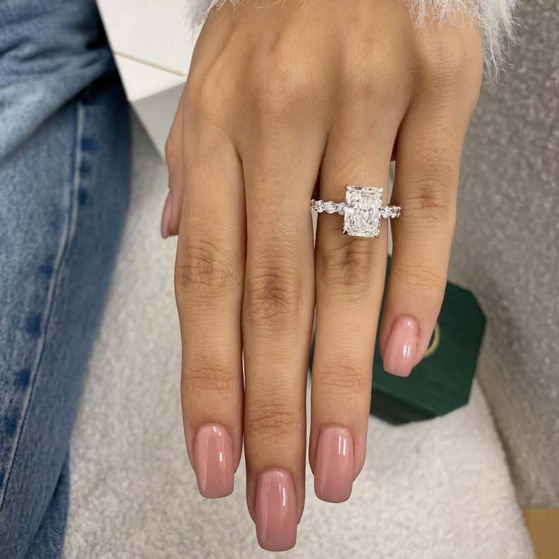 3.0 CT Radiant Moissanite Hidden Halo Engagement Ring With Pave Setting - farrellouise