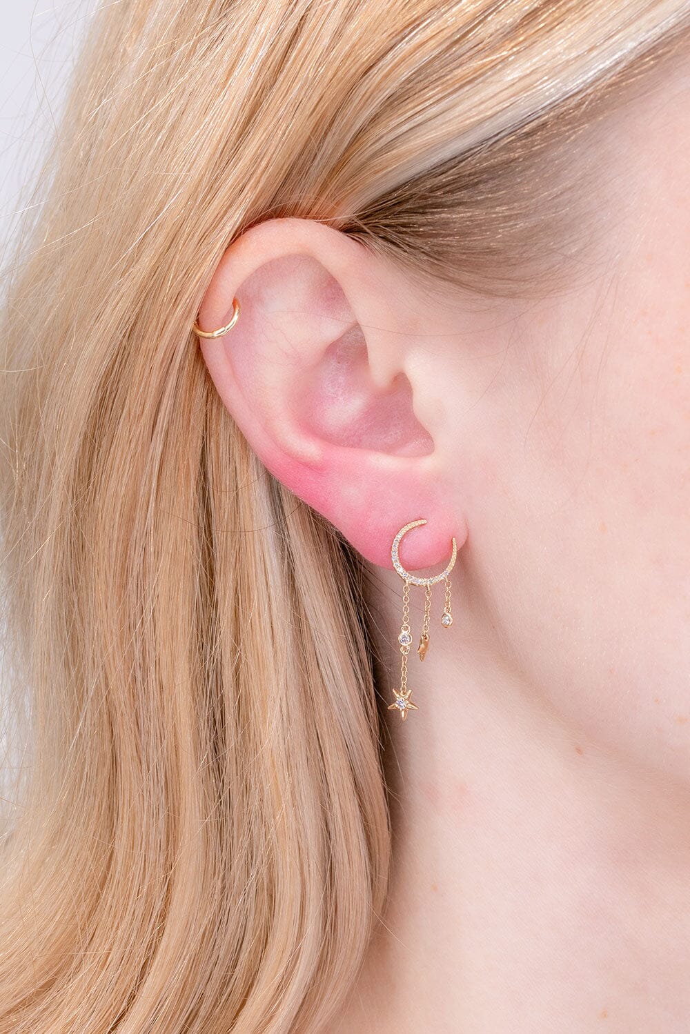 0.7TCW Round Moissanite Moon & Star Drip Earrings - farrellouise