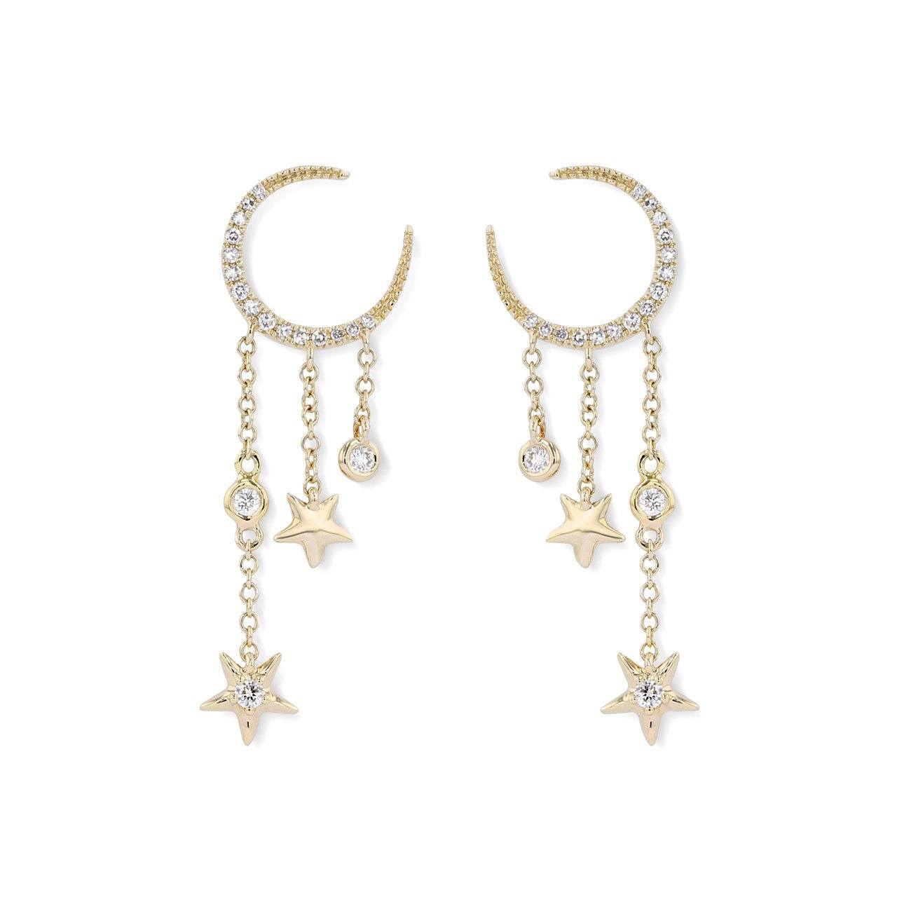 0.7TCW Round Moissanite Moon & Star Drip Earrings - farrellouise