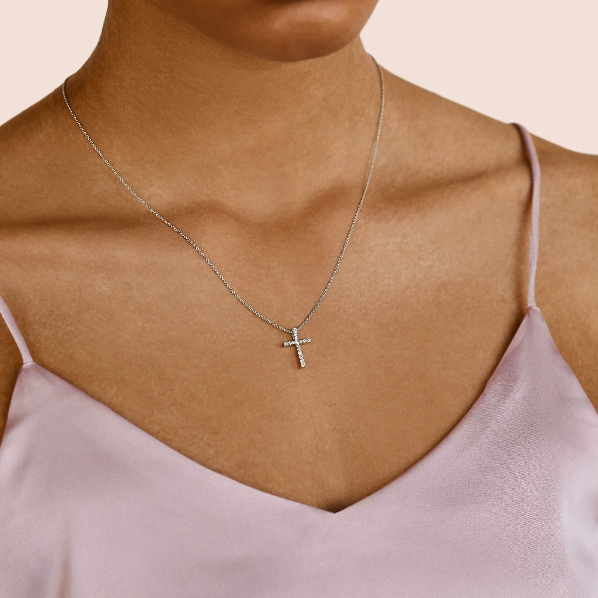 0.17 CT Round Cut Cross Pendant Moissanite Diamond Necklace - farrellouise