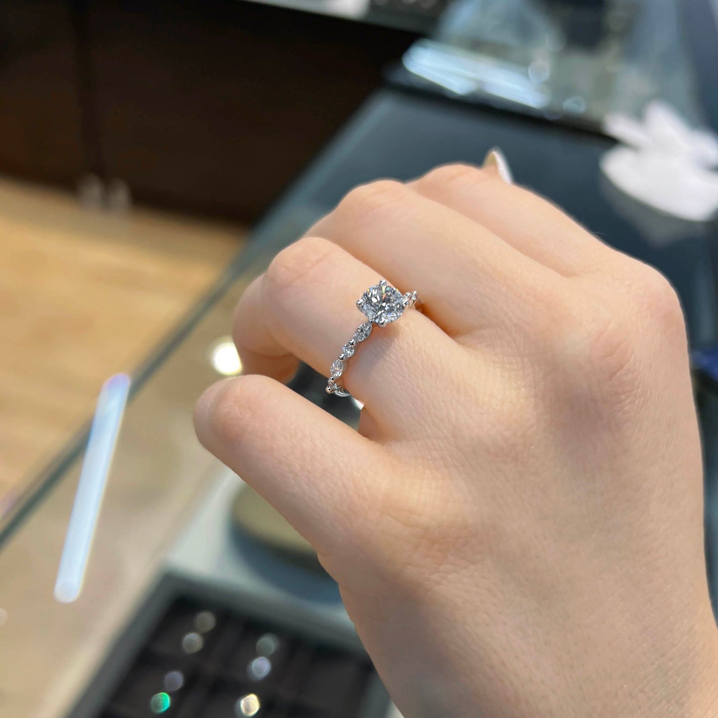 1.0 CT Round Moissanite Pave Setting Engagement Ring - farrellouise