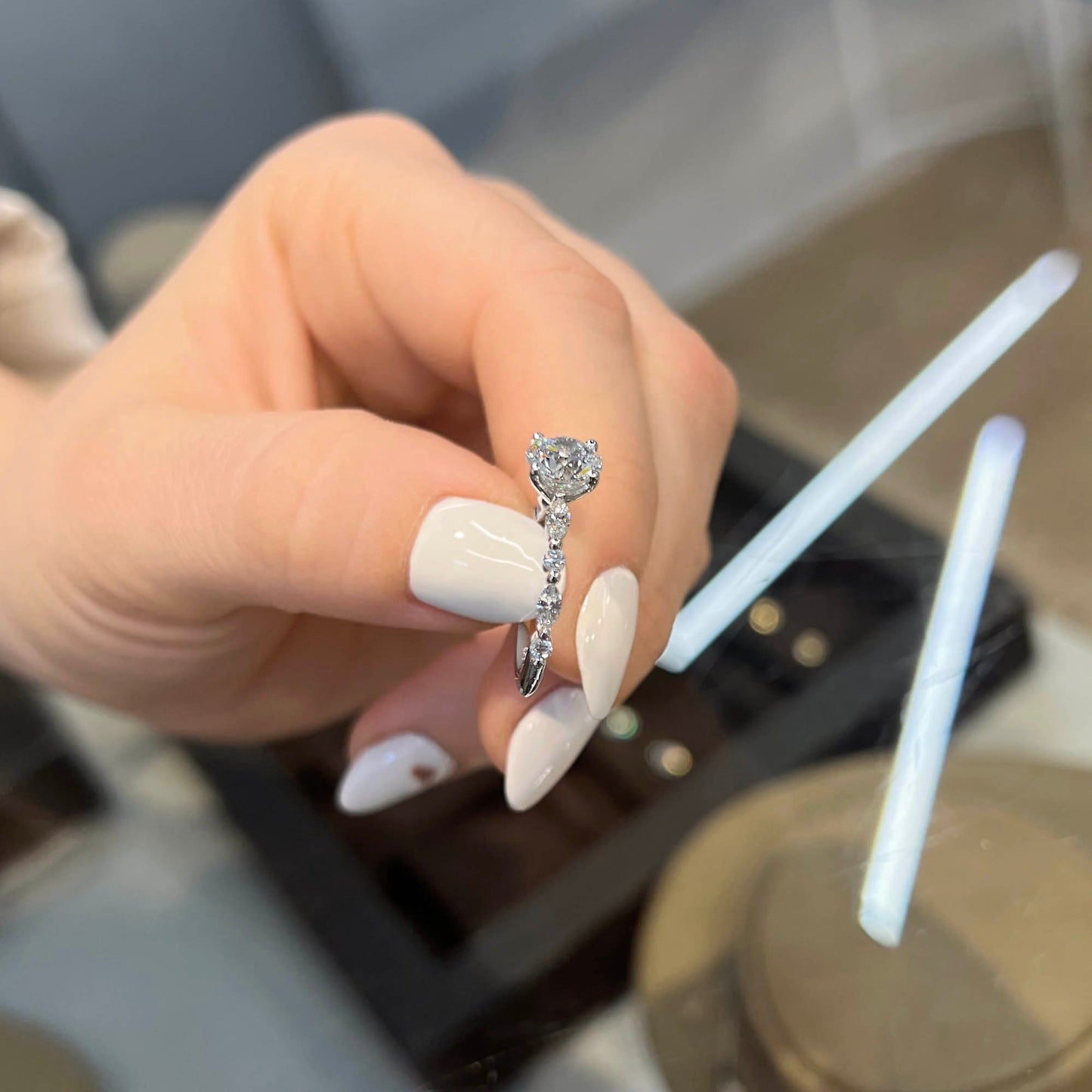 1.0 CT Round Moissanite Pave Setting Engagement Ring - farrellouise