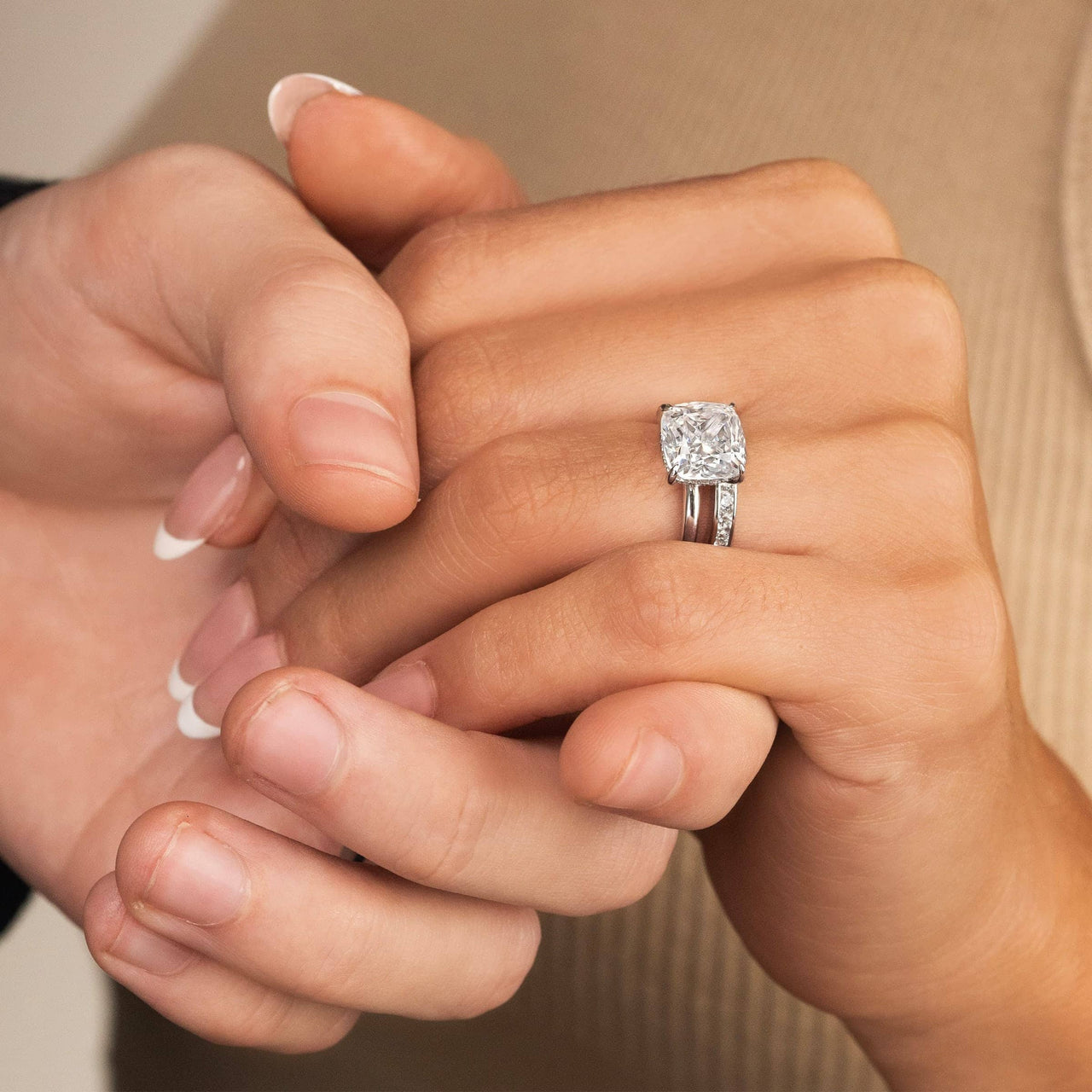 3.50 CT Cushion Moissanite Hidden Halo Engagement Ring - farrellouise