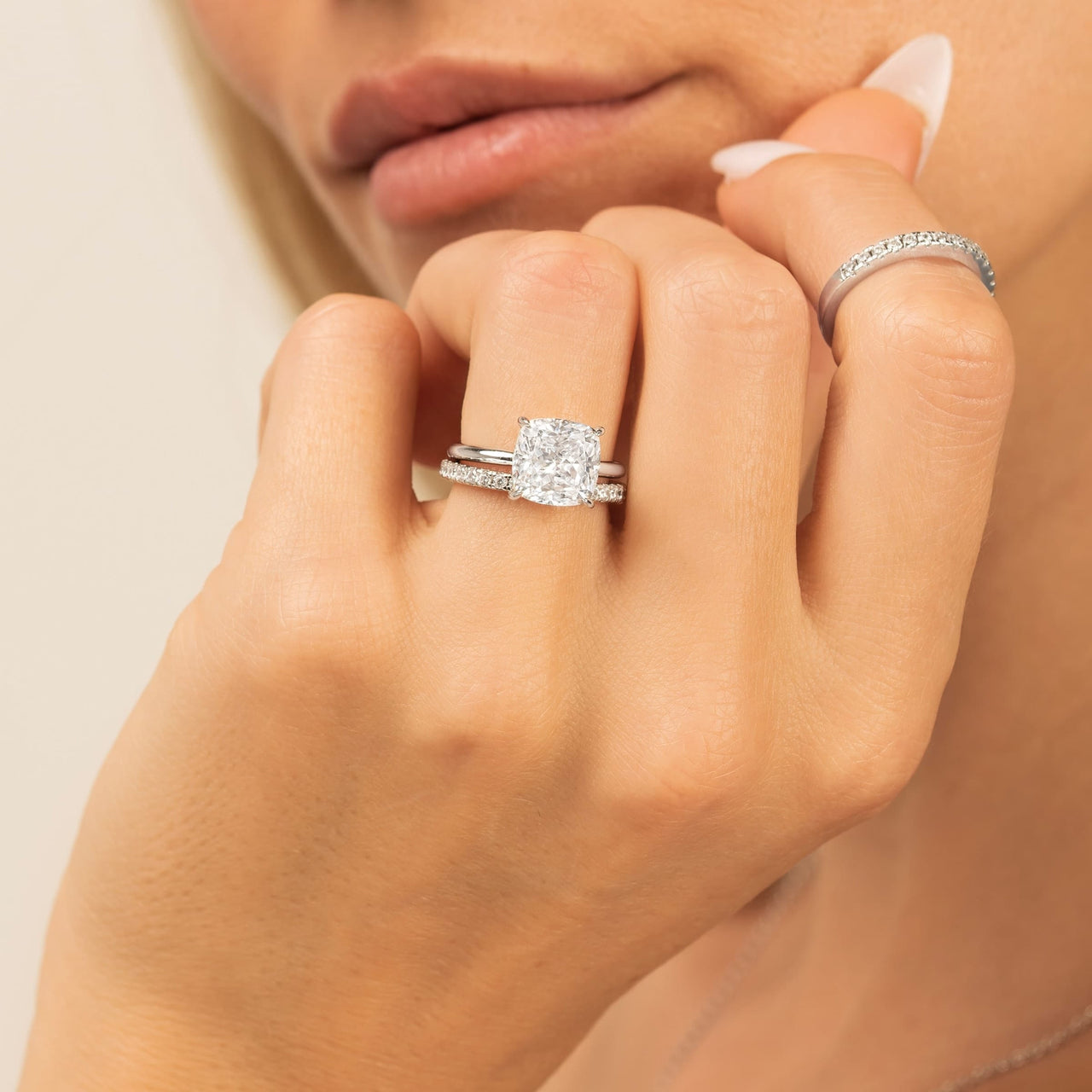 3.50 CT Cushion Moissanite Hidden Halo Engagement Ring - farrellouise