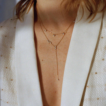0.30 TCW Round Moissanite Diamond Bezel Starstruck Lariat Pendent Necklace - farrellouise