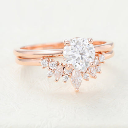 0.68 CT Round Moissanite Solitaire Bridal Ring Set - farrellouise