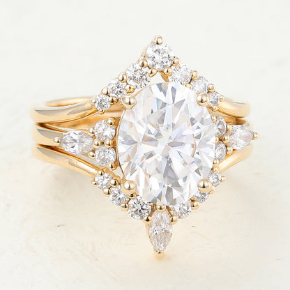 3.0 CT Oval Moissanite Cluster Bridal Ring Set - farrellouise