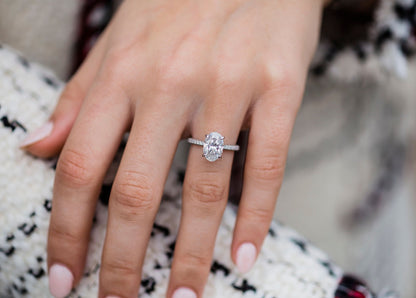 3.0 CT Oval Solitaire Hidden Halo & Pave Moissanite Engagement Ring - farrellouise