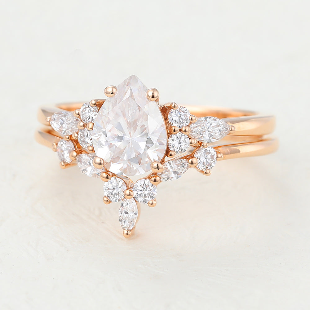 1.20 CT Pear Moissanite Cluster Bridal Ring Set - farrellouise