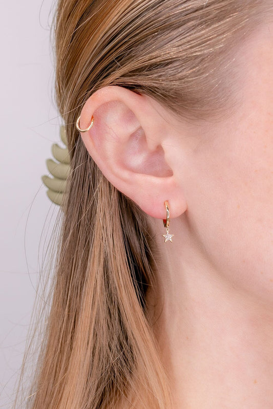 0.08 TCW Round Moissanite Star Huggies Earrings - farrellouise