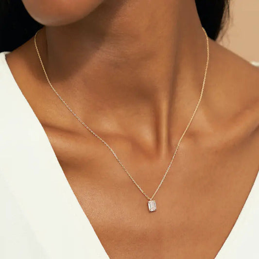 0.25-1.0ct Emerald Cut Solitaire Moissanite Diamond Necklace - farrellouise