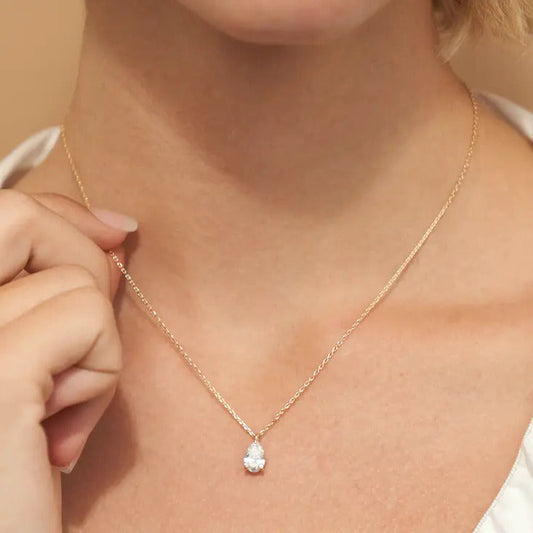 0.25-1.0ct Pear Cut Solitaire Moissanite Diamond Necklace - farrellouise