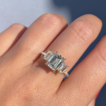 1.91 CT Emerald Shaped Moissanite Three Stone Engagement Ring custom listing for Dom