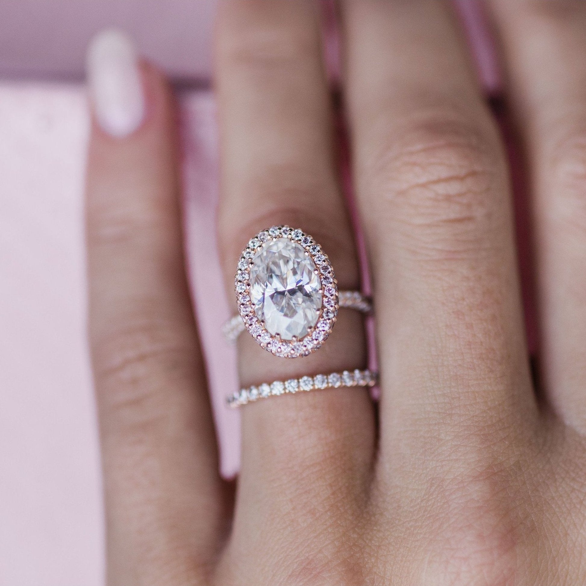 3.90 CT Oval Halo & Pave Moissanite Engagement Ring - farrellouise