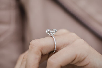 2.70 CT Radiant Solitaire Hidden Halo & Pave Moissanite Engagement Ring - farrellouise