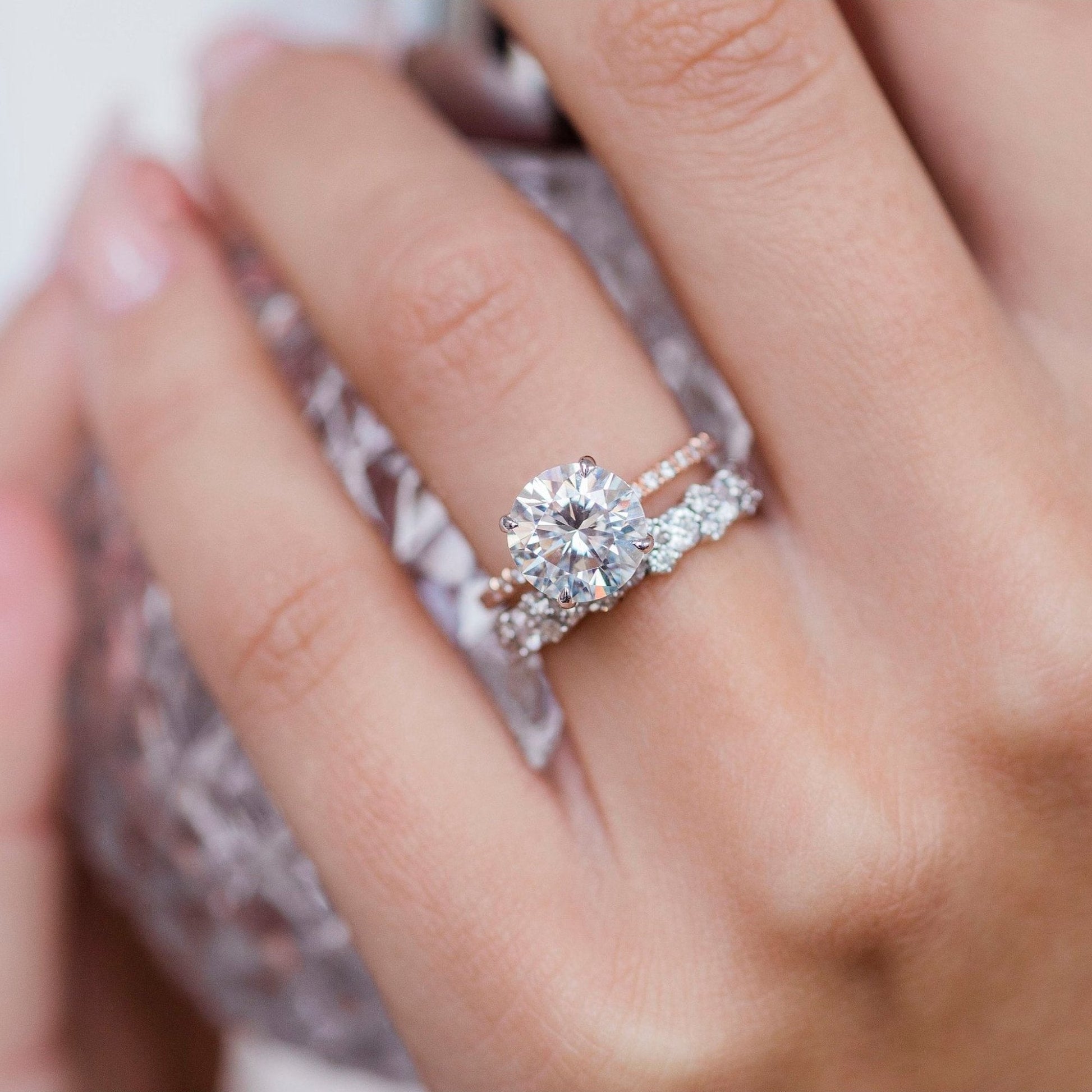 2.10 CT Round Solitaire Hidden Halo & Pave Moissanite Engagement Ring - farrellouise