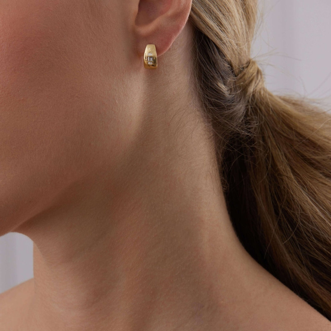 0.17 TCW Round & Baguette Moissanite Diamond Huggie Earrings - farrellouise