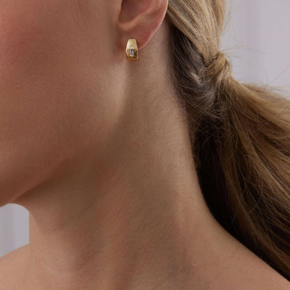0.17 TCW Round & Baguette Moissanite Diamond Huggie Earrings - farrellouise