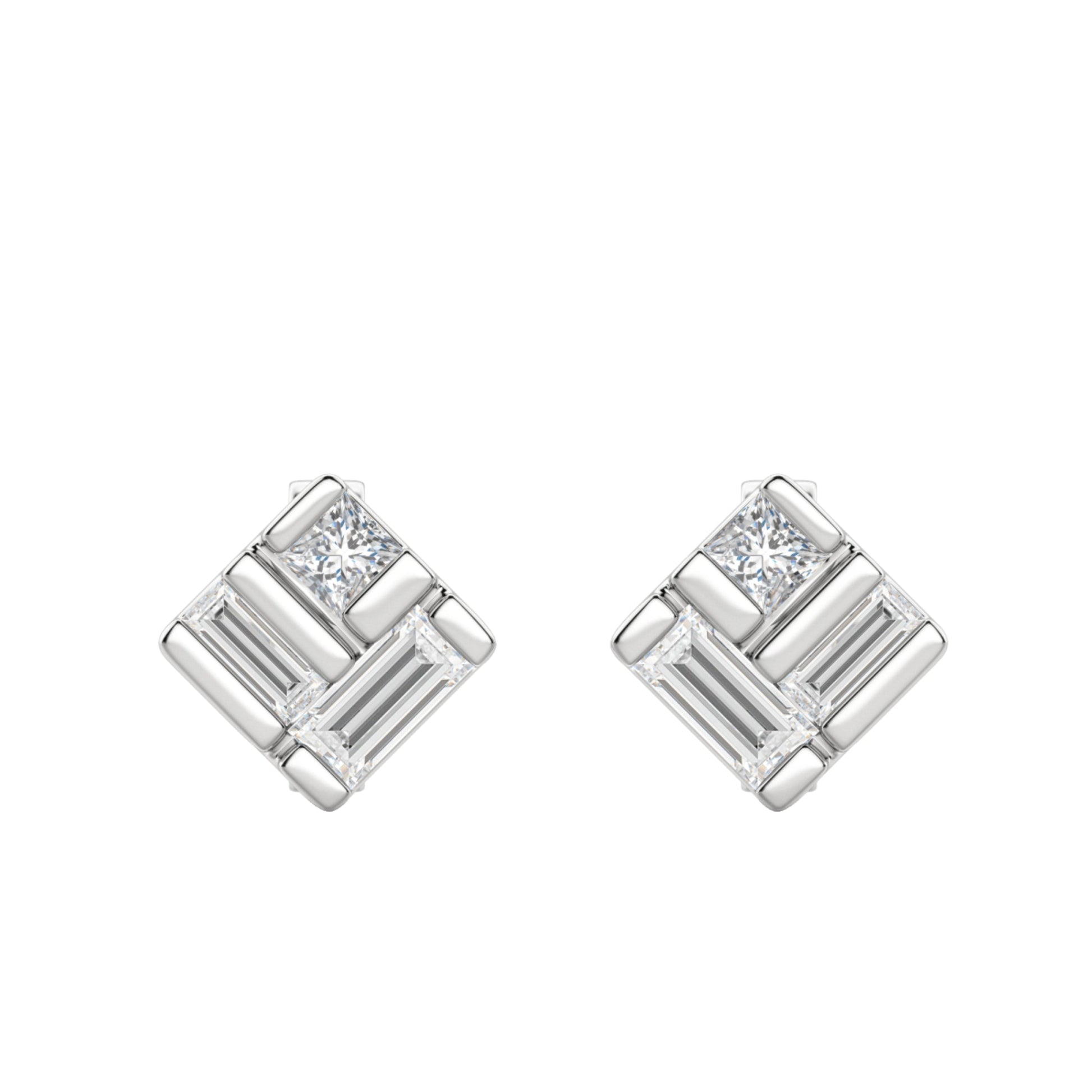 0.40 TCW Princess & Straight Baguette Cut Moissanite Bar Setting Stud Earrings - farrellouise