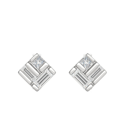 0.40 TCW Princess & Straight Baguette Cut Moissanite Bar Setting Stud Earrings - farrellouise