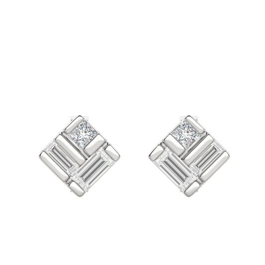 0.40 TCW Princess & Straight Baguette Cut Moissanite Bar Setting Stud Earrings - farrellouise