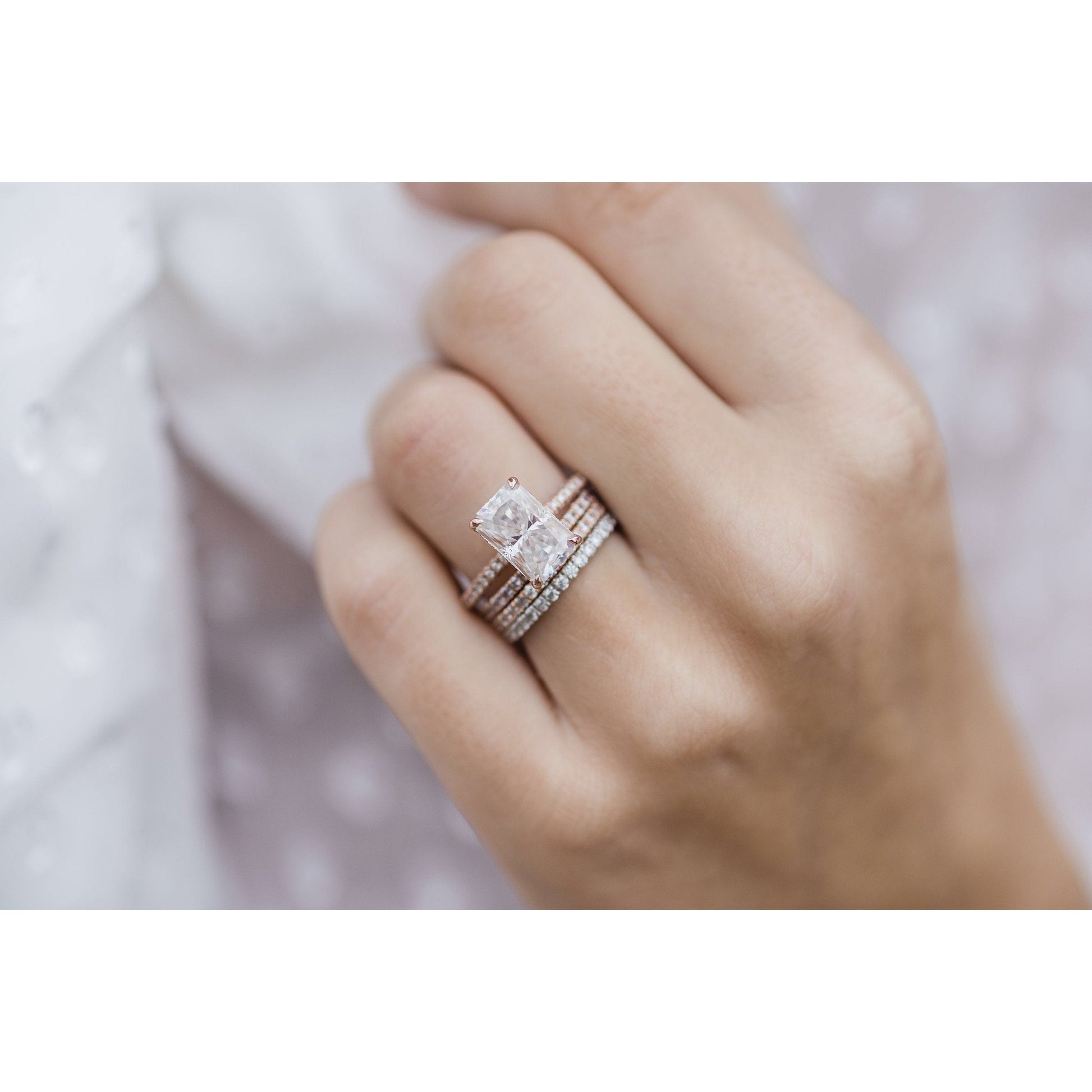 3.55 CT Radiant Solitaire Hidden Halo & Pave Moissanite Engagement Ring - farrellouise
