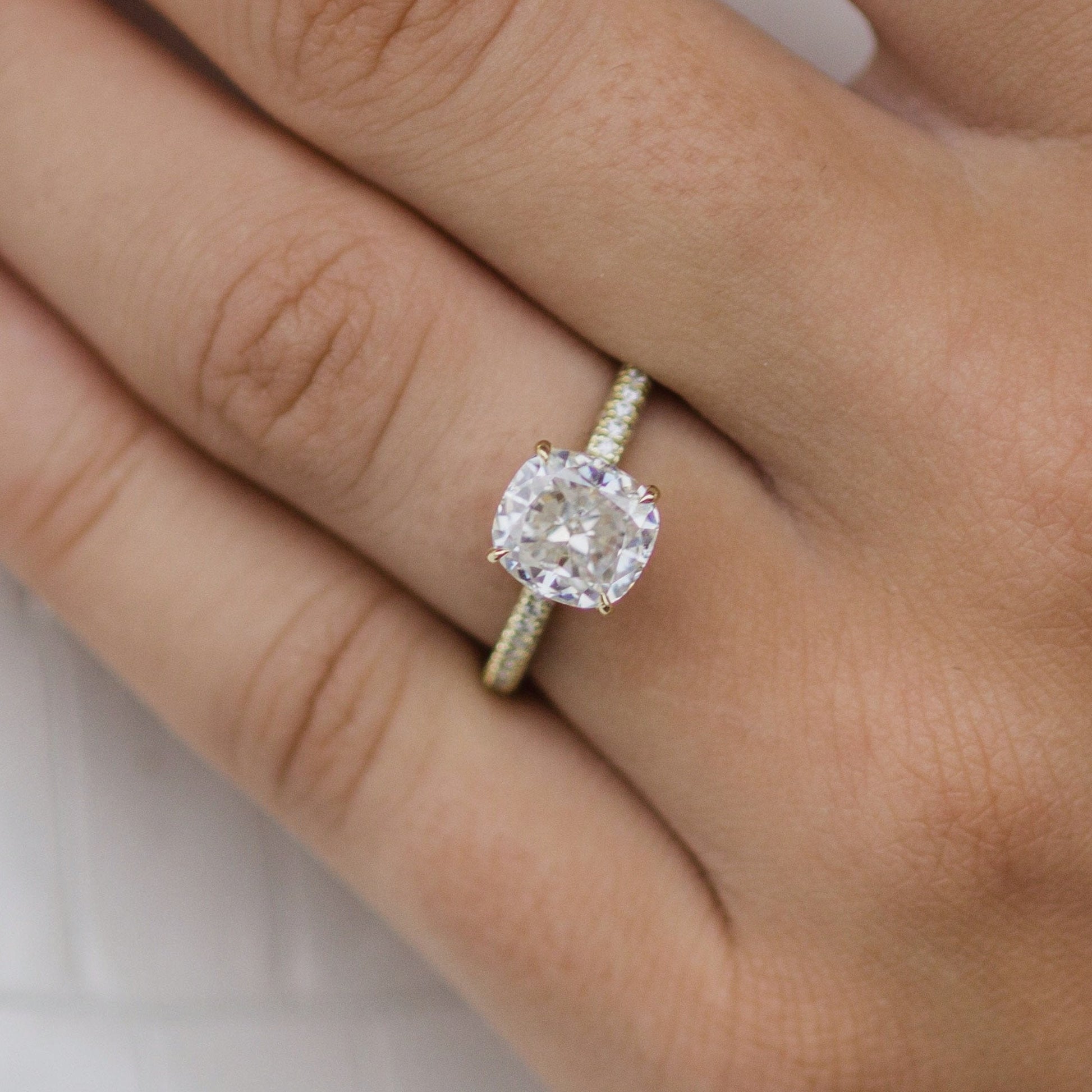 2.0 CT Cushion Hidden Halo & Pave Moissanite Engagement Ring - farrellouise