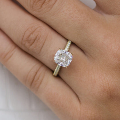 2.0 CT Cushion Hidden Halo & Pave Moissanite Engagement Ring - farrellouise