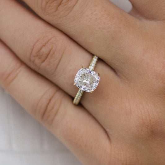 2.0 CT Cushion Hidden Halo & Pave Moissanite Engagement Ring - farrellouise