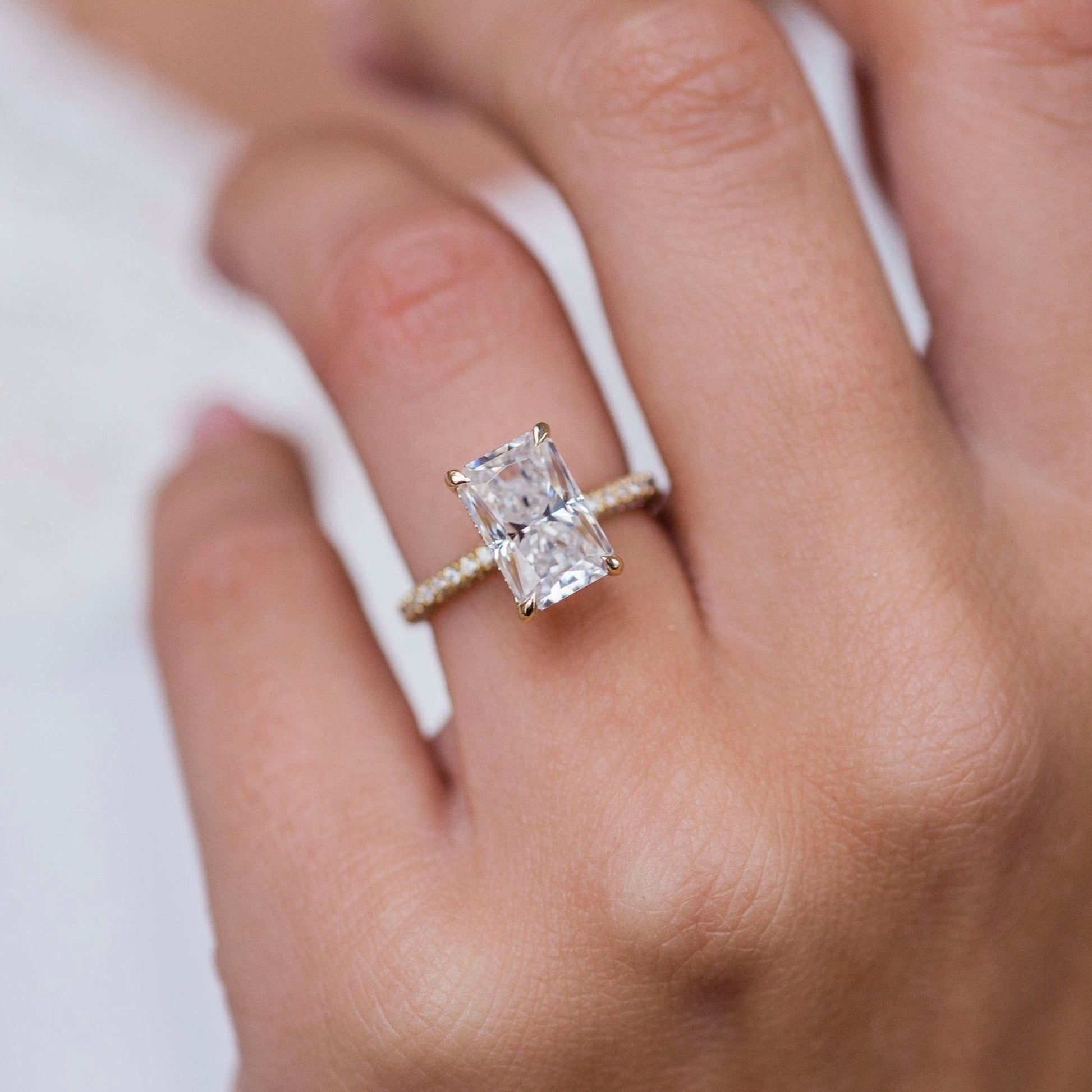 3.0 CT Radiant Solitaire Hidden Halo & Pave Moissanite Engagement Ring - farrellouise