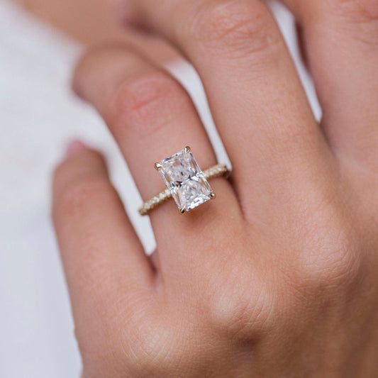3.0 CT Radiant Solitaire Hidden Halo & Pave Moissanite Engagement Ring - farrellouise