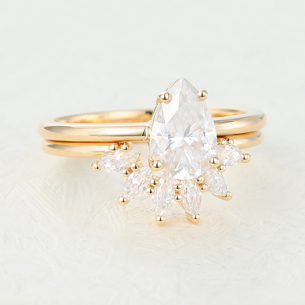 1.50 CT Pear Moissanite Solitaire Bridal Ring Set - farrellouise