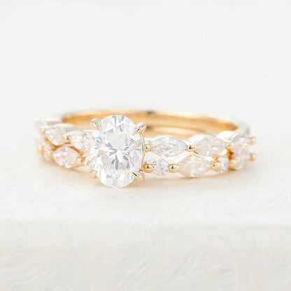0.84 CT Oval Moissanite Pave Bridal Ring Set - farrellouise