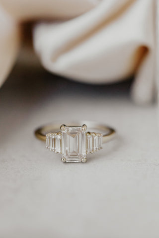 1.55 CT Emerald Cut Cluster Moissanite Engagement Ring