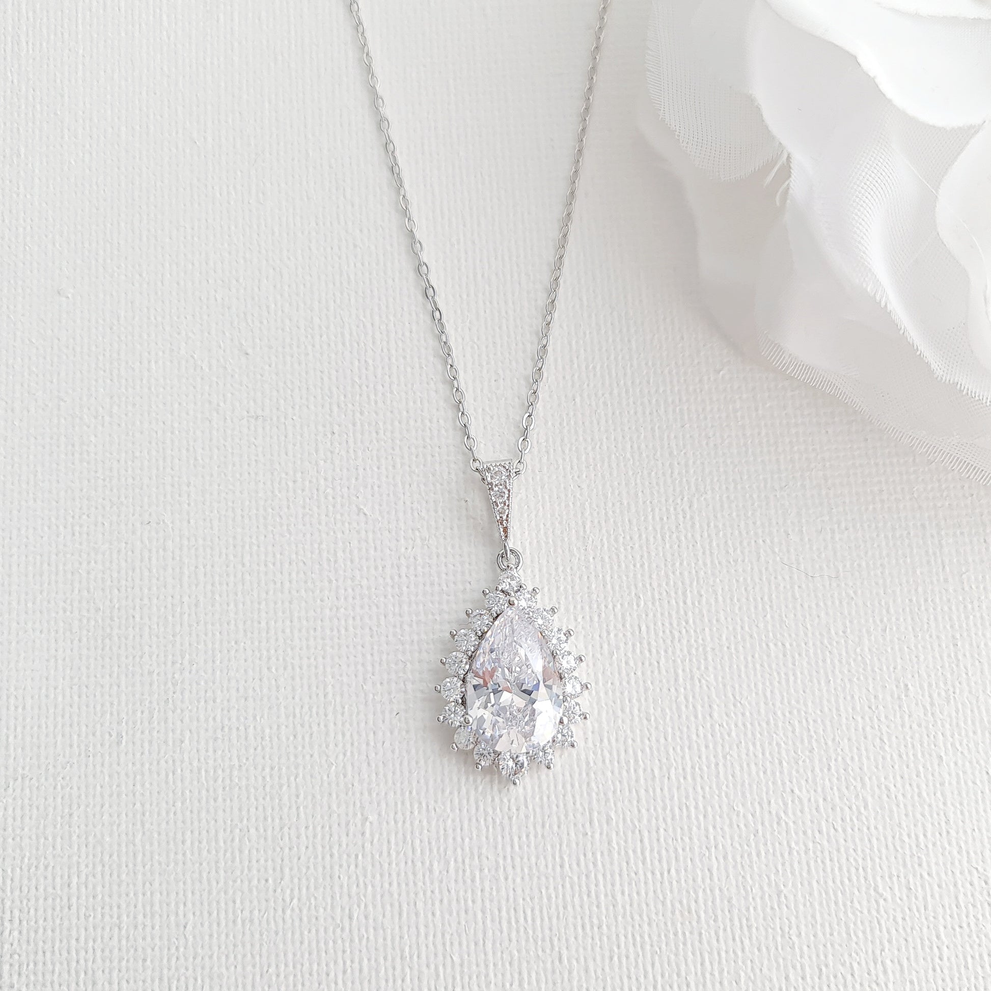 1.0 CT Pear Moissanite Halo Drop Necklace for Women - farrellouise