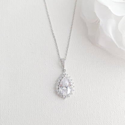 1.0 CT Pear Moissanite Halo Drop Necklace for Women - farrellouise