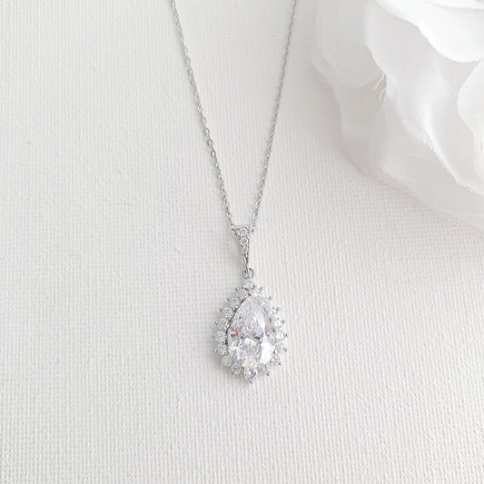 1.0 CT Pear Moissanite Halo Drop Necklace for Women - farrellouise