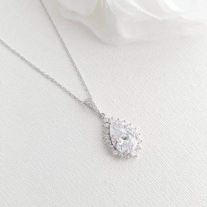 1.0 CT Pear Moissanite Halo Drop Necklace for Women - farrellouise