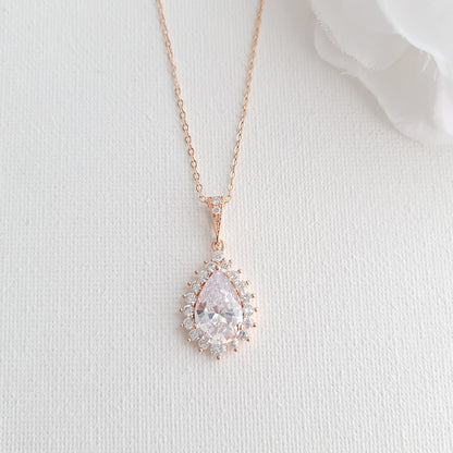 1.0 CT Pear Moissanite Halo Drop Necklace for Women - farrellouise