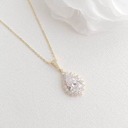 1.0 CT Pear Moissanite Halo Drop Necklace for Women - farrellouise